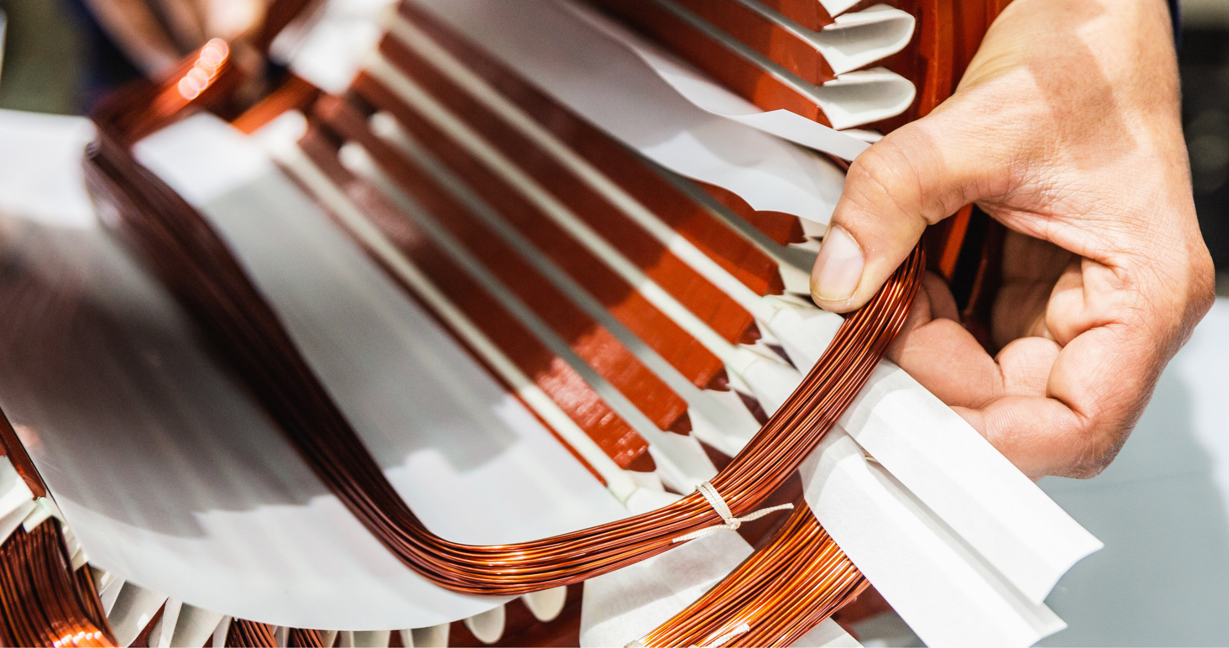 up close of the internals of an electric motor, wiring loops
